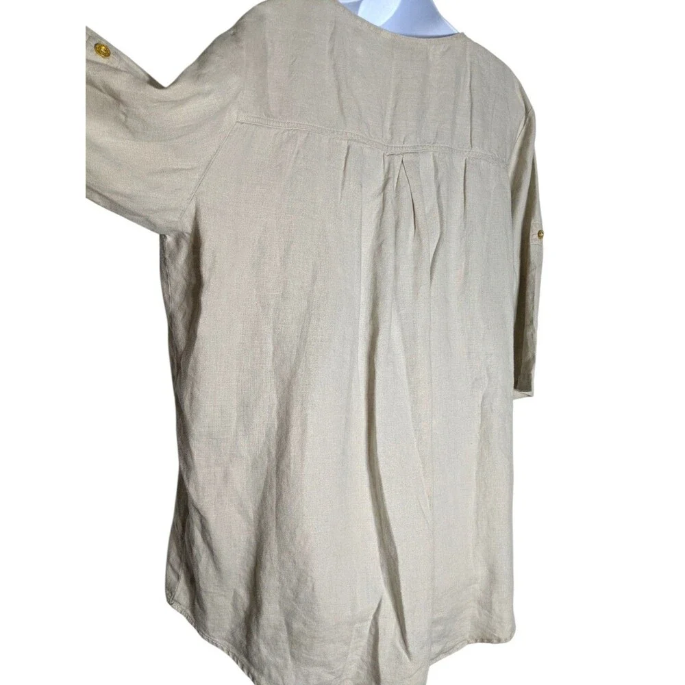Company Ellen Tracy 100% Linen Tunic Plus 2XL Khaki Gold Career Travel Office - Picture 11 of 14